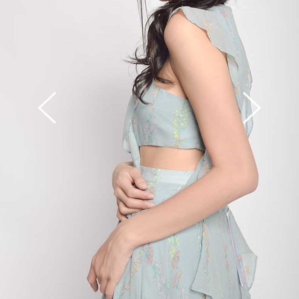 BCBGMaxAzria Light Blue Floral High Low Cut-out Dress Size 10
